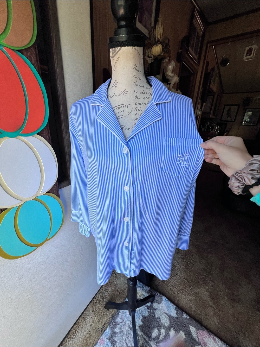 Women’s Ralph Lauren Bingham Knits Cotton Jersey Cropped PJ Blouse.